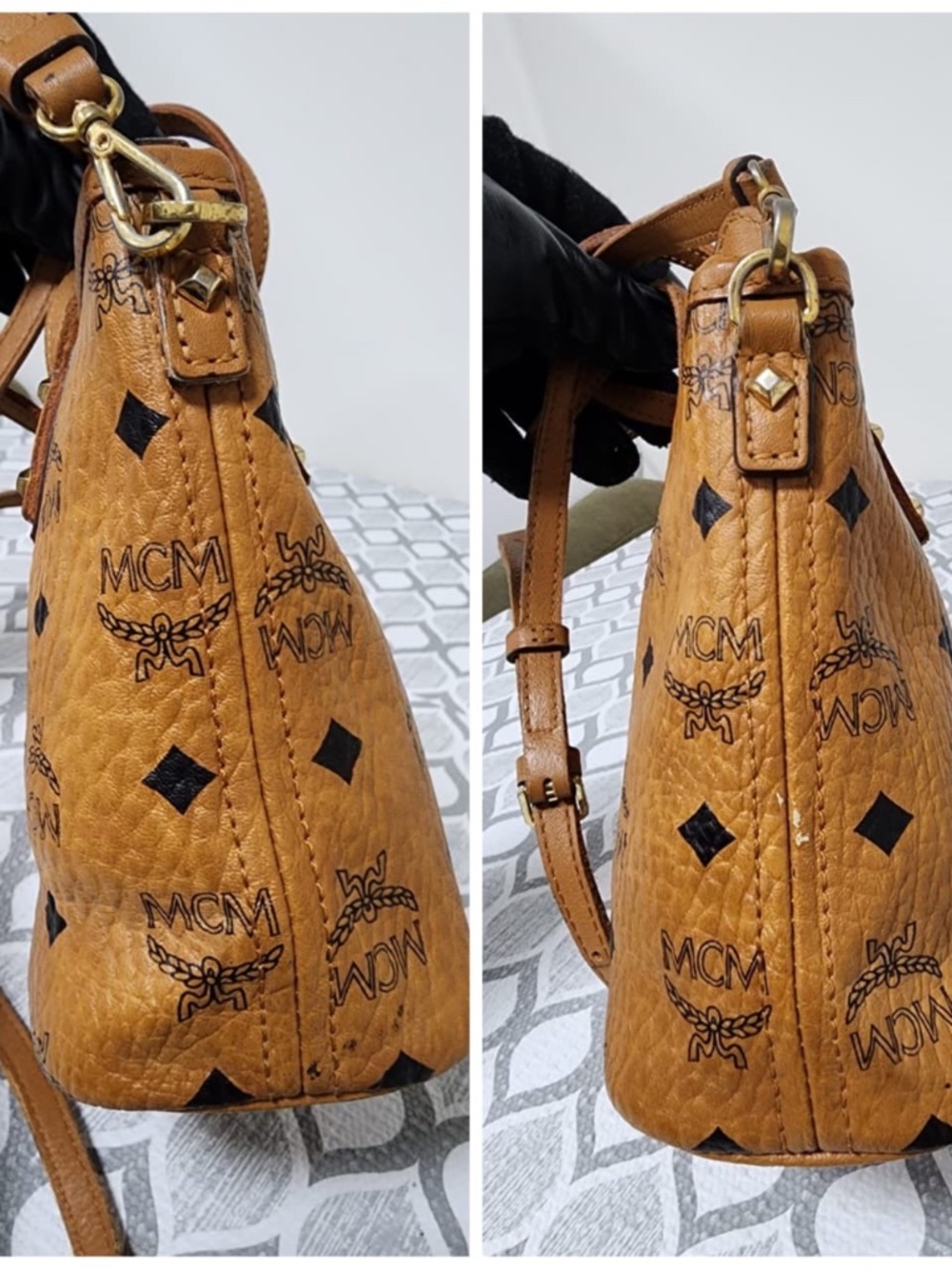 Authentic MCM Small Monogram Top Handle Bag Brown - Picture 6 of 13